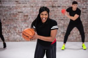 Woman holding basketball