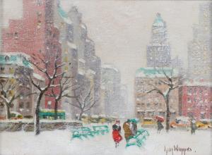 Winter view of Washington Square Park in New York City by Guy Wiggins.