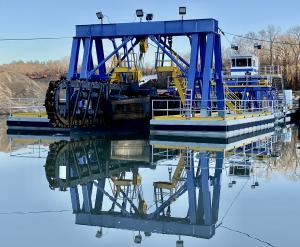 Front view of a 14" Electric Chain-Ladder Cutter Suction Dredge