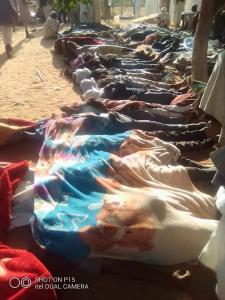 Victims in the town of Tuwail in the South Darfur Region. A large number of RSF/Janjaweed militias in civilian clothes riding horses, camels, motor-cycles and pickup trucks attacked the town on January 20, 2021. (photo provided by Muhammed Umar of AMSED)
