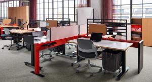 cubicles with workstations with tables and chairs