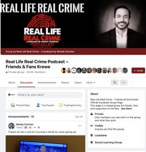 The podcast's supporters, called "Lifers," began to wear pink or red on Fridays and post pictures of support on the private Facebook page - Real Life Real Crime – Friends & Fans Krewe.