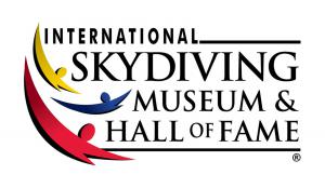 The International Skydiving Museum & Hall of Fame Logo features stylized skydivers in yellow, blue, and red.