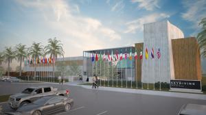 Rendering of the front of the front exterior of the International Skydiving Museum & Hall of Fame