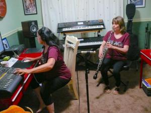 Two female artists in the studio