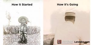 vintage photos with young child and older man put together with the words how it started, how it's going