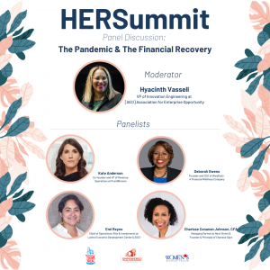 Pandemic and Financial Recovery Panel - Headshots of 5 Women with names and titles.