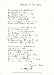 Bob Dylan’s handwritten lyrics to the legendary 1963 rock song Blowin’ in the Wind