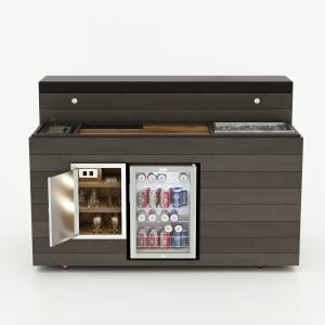 The Cabinet Tronix Outdoor Mobile TV Lift Cabinet Bar & Fridge Stunner is the first ever of its kind created to roll out to outdoor spaces for entertaining on the spot. The bar is made of beautifully imported wood and includes a side refrigerator, ice buc