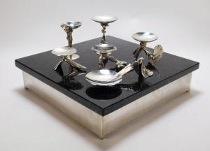 Seven-piece sterling silver seder set by Richard Fishman (R.I., b. 1941), 51.21 ozt.