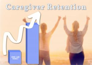 Caregivers with arms raised and graph increasing values upward