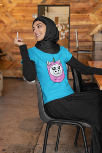Woman wearing a Hijabi Friends shirt