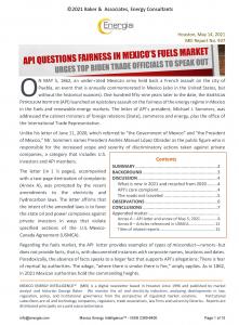 Scope and outline of report 937 that critiques API's public posture regarding Mexico's fuel markets