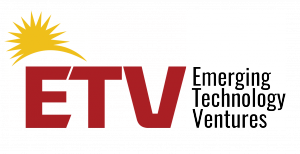 A logo graphic containing the letters E T V in bold capital crimson colors with a yellow icon of a sunrise appears over the E. In black letters, the name 