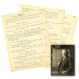 A three-page scientific manuscript pertaining to Albert Einstein’s Unified Field Theory from the 1940s ($68,750).