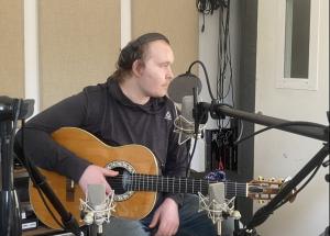 Andrew Neil recording his album in the studio