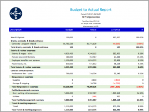 Image of a Budget to Actual financial report in color and expanded formatting from Tangicloud Fundamentals.