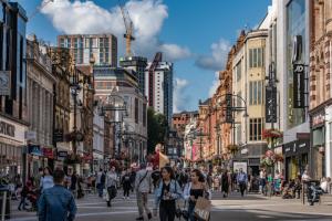 One of the main shopping streets in the downtown area on August 13, 2019 in Leeds