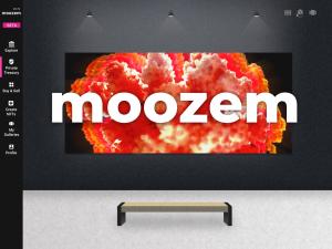 Image displaying a prototype of Moozem. Immersive virtual gallery view with sample artwork.