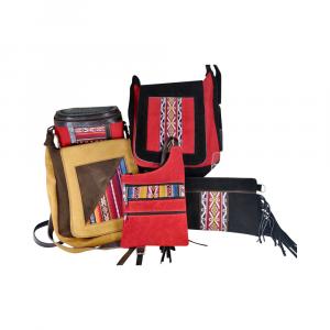 Katy Mejia designs leather handbags and accesories with traditional Peruvian textiles