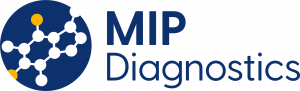 MIP Diagnostics logo - Blue circle with white and yellow molecule cut out