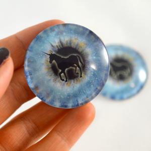 Fantasy unicorn Blue Glass Eye Cabochons