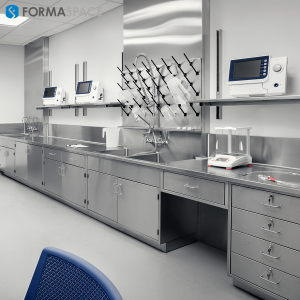 stainless steel casework with stainless steel peg board