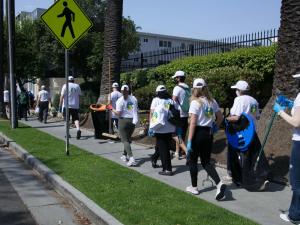 Some 50 volunteers took off from the Church of Scientology Celebrity Centre in Hollywood.