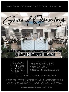 Invitation for Veganic Nail Spa GRAND OPENING Event on Tuesday, June 29