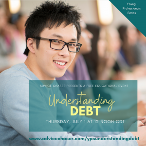 Webinar info for Advice Chaser's event on how young professionals can manage debt