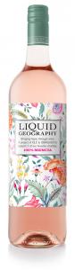 An image of a bottle of Liquid Geography rosé wine with a floral label