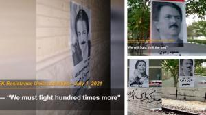 July 4, 2021 - (NCRI) and (PMOI / MEK Iran): the Resistance Units spread and installed images and posters of Maryam Rajavi, the President-elect of the National Council of Resistance of Iran (NCRI), and the Iranian Resistance leader Massoud Rajavi.