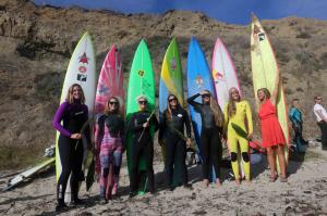 The women of Mavericks, stars of "SheChange" and best female big wave surfers in the world, including Bianca Valenti, Andrea Moller, Paige Alms and Keala Kennelly, in Half Moon Bay, CA credit: photographer Director Sachi Cunningham