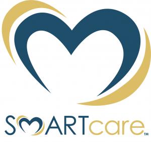 Blue and gold logo spelling SMARTcare