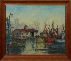 The oil on canvas painting by Swedish-born Louisiana artist Knute Heldner (1875-1952), is titled Shrimp Boats, No. 5, artist signed. Estimate: $4,000-$6,000.