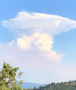 Towering cumulus cloud over Mt. Shasta during catastrophic 'Lava' wildfire