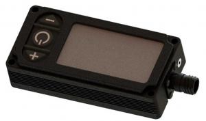 Isometric view of Blue Wolf's Dual Mode Blackout light. Three control buttons located on top with a D38999 connector on the side