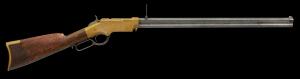 Henry repeating rifle, serial number 1729, a .44 rimfire caliber weapon with a 24-inch barrel, a brass frame and blue finish and walnut stock. ($23,600).