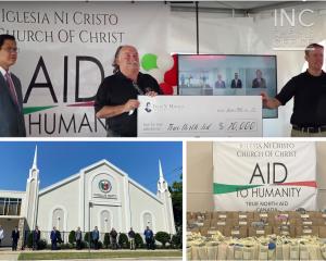 <img src="final BANNER.JPG" alt="photo collage involving representatives from True North Aid Foundation happily receiving a cheque for 20,000 Canadian dollars from the Iglesia Ni Cristo on June 11, 2021, together with donations of 100 sets of school suppl