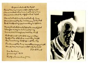 Handwritten copy of the poem Acquainted with the Night by Robert Frost, signed by Frost and dated Jan. 5, 1937 (est. $7,000-$8,000).