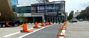 Barriers closing streets to the celebration area for 2021 NBA Finals