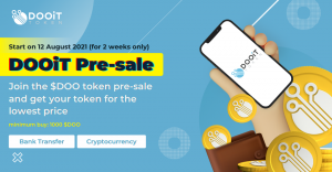 A guy holding a phone that says DOOiT pre-sale is live on August 12th