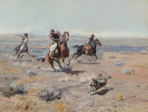 Charles M. Russell, Roping a Wolf (1904), Sold for $1,770,000 in Coeur d'Alene Art Auction's Fine Western & American Art Auction