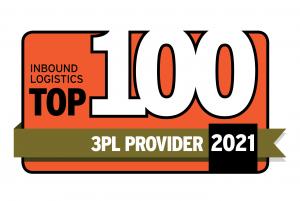 An orange box with a brown banner, inside the orange box is written Inbound Logistics Top 100 and inside the brown banner is written 3PL Provider 2021.