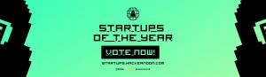 Startups of the year logo on a green background, saying "Vote now!"
