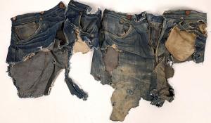 Early Levi jeans fragments from the 1880s, unearthed in Eureka, Nevada, consisting of the upper parts of two pairs of early Levi pants ($10,312).