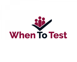 When to Test logo red and black text on white background