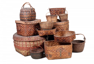 Large selection of painted baskets, Northeast Indian and American, 19th century.