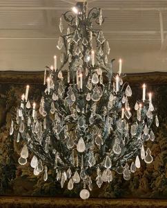 Monumental chandelier made from rock crystal and cut crystal prisms, 7 feet tall.