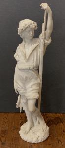 Exquisitely detailed, 19th century Italian marble statue of a young fisherman, signed on the base “Sol Corelli, Firenze” (Florence), 46 ¼ inches tall.